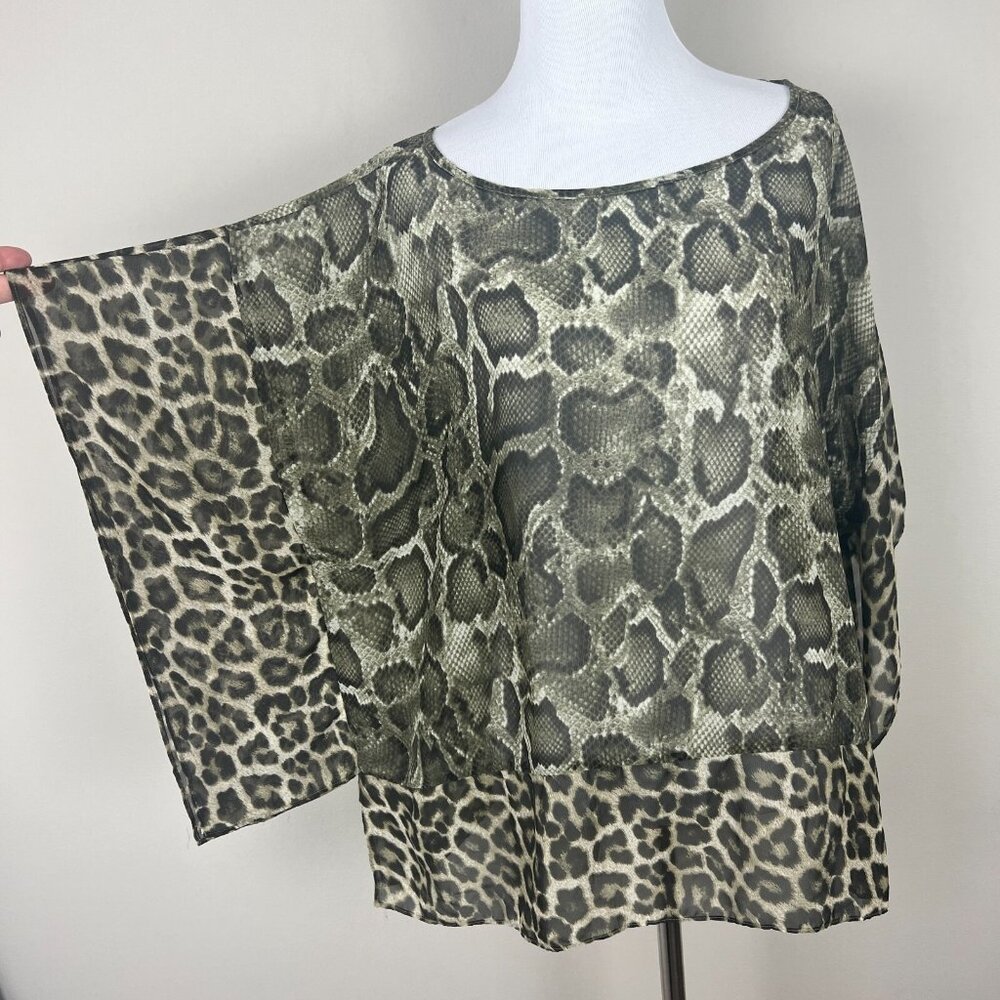 Michael Michael Kors Top Womens L/XL Wing‎ Sleeve Snake Leopard Pattern Sheer